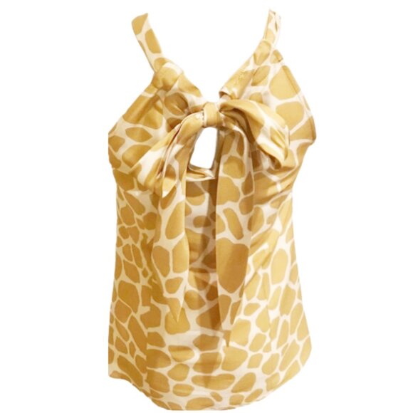 J.Crew Silk Halter Top 6 Yellow Giraffe Print Bow Back Sleeveless Blouse - Picture 4 of 12